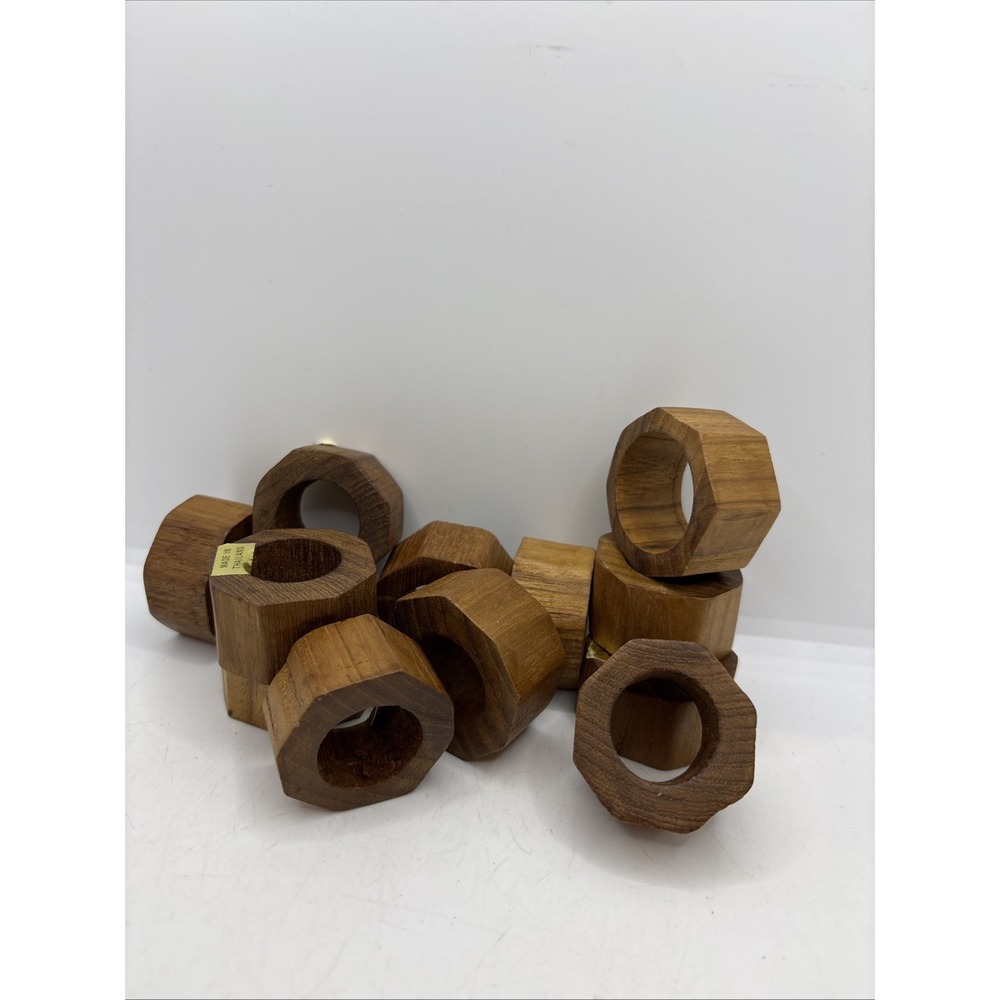 Hand Crafted Teak Wood Round Napkin Rings Made in Thailand‎ Set of 12